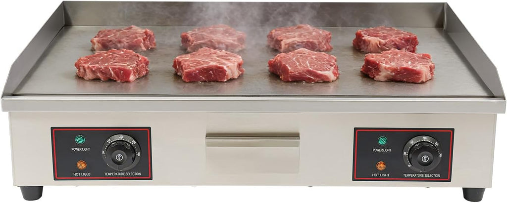 110V Commercial Electric Griddle Countertop Flat Top Grill Stainless Steel Tabletop BBQ Griddle Adjustable Temperature Control Teppanyaki Grill,Without Plug ﻿ (3000W,28.7 * 18.9 * 9.06inch)