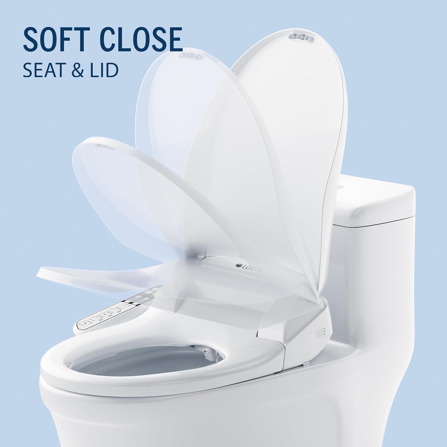 Lotus Bidet ATS-500 Elongated | Heated Toilet Seat with Adjustable Warm Water Wash, Stainless Steel Nozzle, Side Control Panel, Warm Air Dryer, Eco Mode, Easy DIY Installation