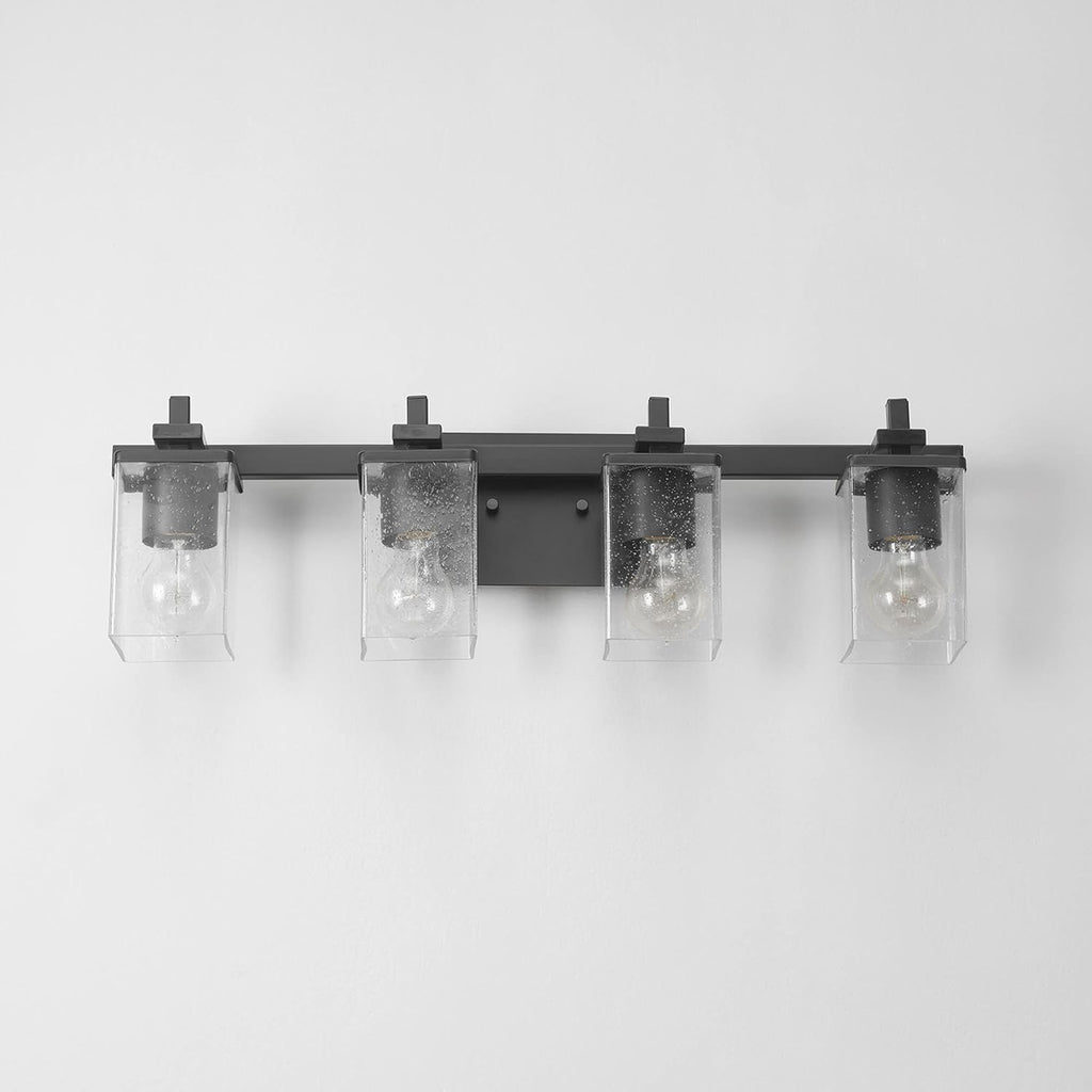 GLOBE Electric 52089 Dakota 4-Light Vanity Light, Matte Black, Seeded Glass Shades