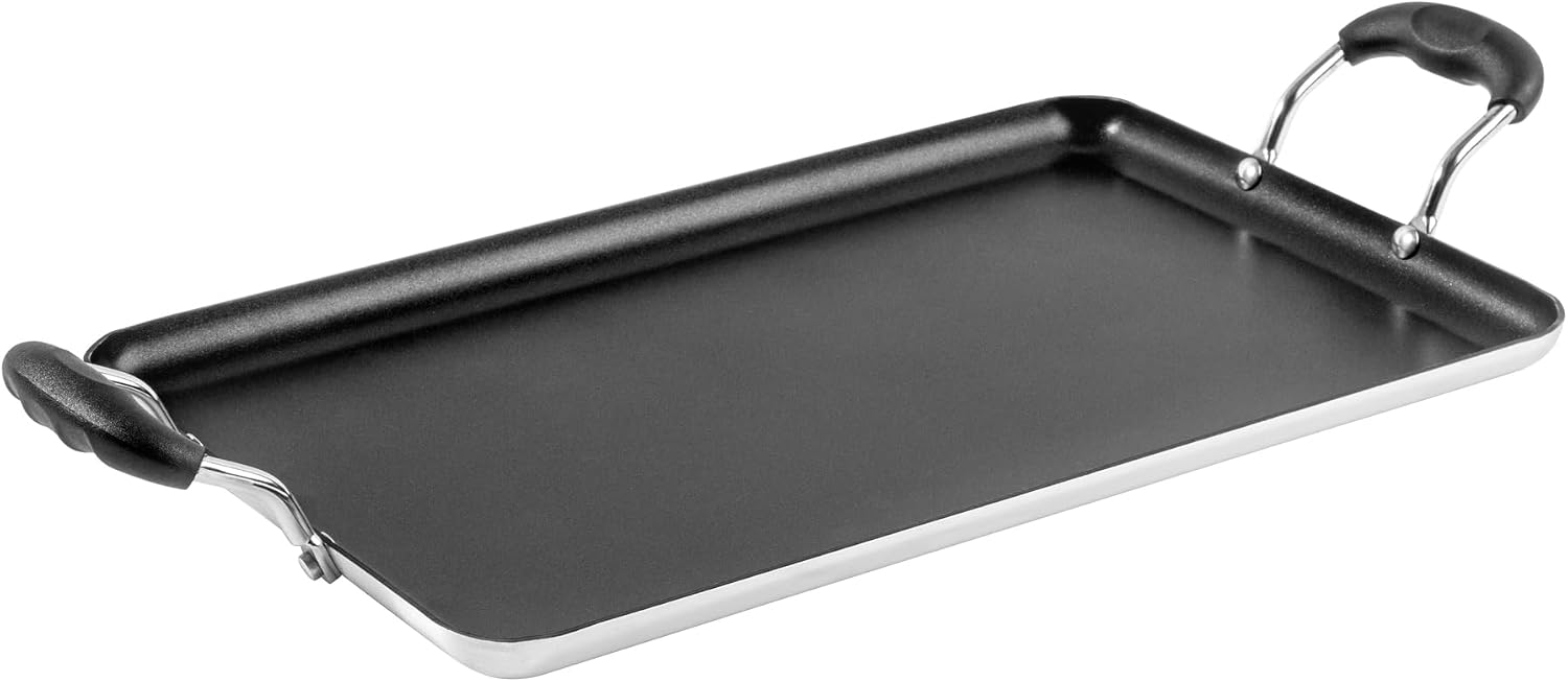 Met Lux 16.5 x 10.5 Inch Double Burner Griddles, 10 No-Stick Flat Top Grills - Cool Touch Handles, Compatible With Gas And Electric, Aluminum Griddle Pans, Even-Heating, For Eggs - Restaurantware