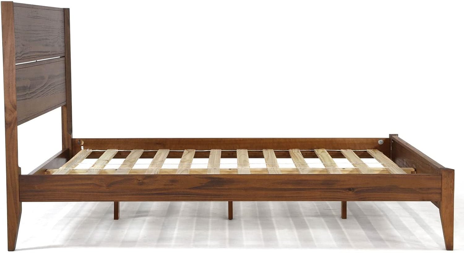 Grain Wood Furniture Mid Century Solid Wood Platform Bed, Queen Size, Brushed Walnut
