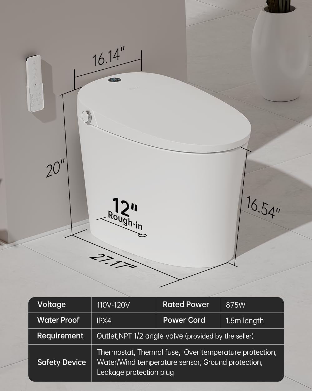 EPLO Smart Toilet Bidet with Auto Open Close,Foam Shield,1000G MaP Flush Score,ADA Comfort Chair Height,Blackout Flush,Heated Seat,Air Dryer,One Piece Modern Elongated Toilet with Tank Pump E18PRO
