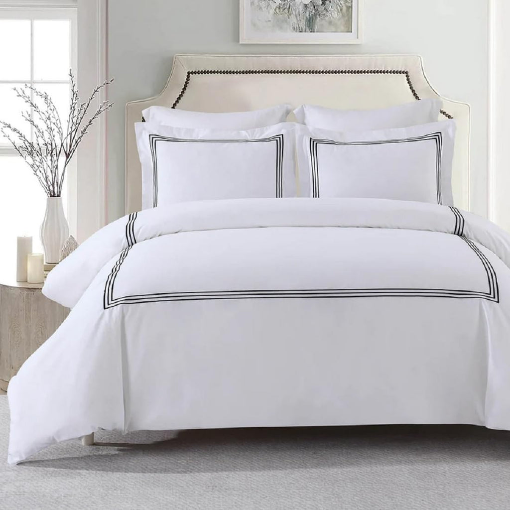 Royal Tradition 3pc Percale Duvet Cover Set (King/Calking, Black) Adeline Embroidered Comforter Cover with Pillow Shams