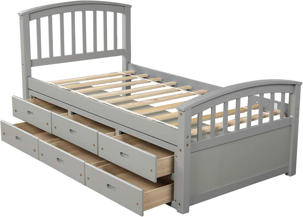Merax Platform Storage Bed Solid Wood Bed with 6 Drawers Twin Size