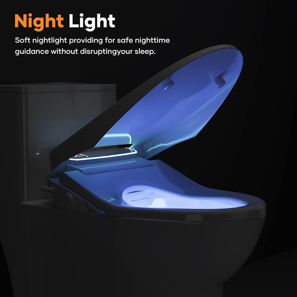 Toilet Bidet Seat, Elongated Toilet Seat Slow Close, Electric Heated Toilet Seat With Instant Warm Water & Dryer, Feminine & Front Rear Wash & Self-Clean Nozzle, Night Light, Air Deodorizer