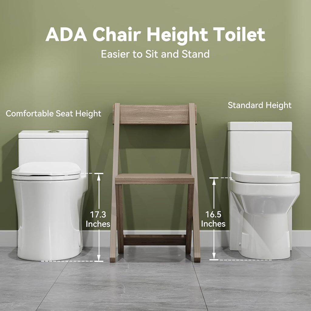 HOROW T0338W One Piece Toilet with Non-Electric Bidet Toilet Seat, Elongated ADA Chair Height Toilets with Adjustable Nozzles Seat, Powerful Dual Flush & Soft Closing Seat Include, White