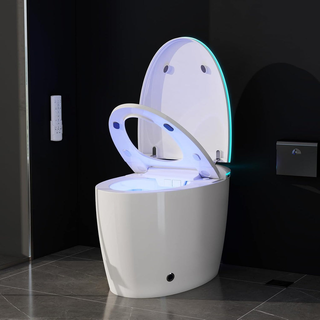 Smart Bidet Toilet with Foam Shield, Auto Open/Close Lid & Seat, Foot Sensor Flush, Tankless One Piece Elongated, Heated Seat, Instant Warm Water & Dryer