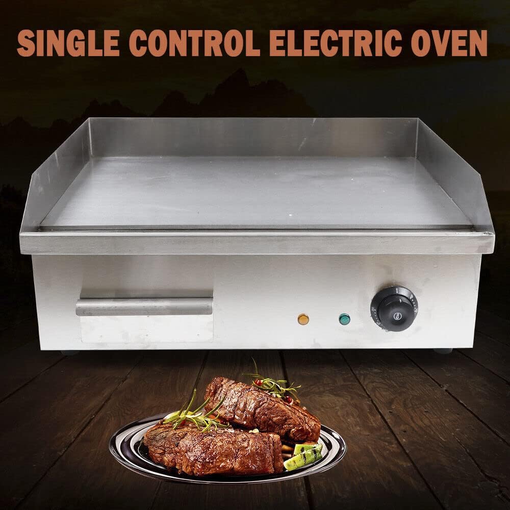 Commercial Electric Griddle, Stainless Steel BBQ Flat Top Grill Hot Plate, 110V 3000W Electric Flat Top Grill Countertop Griddle Grill for Restaurant Kitchen