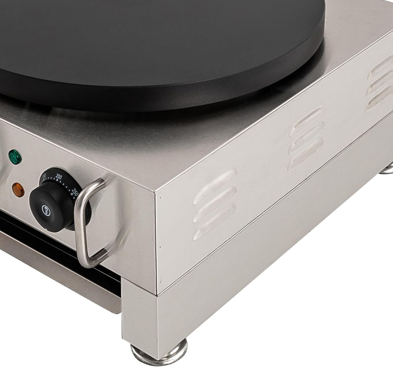 16-Inch Electric Crepe Maker 2200W Commercial Griddle Machine, Flat Plate Crepe Griddle Non-stick Cast Iron Suace with Adjustable Temp Desktop Circular Pancake Stove