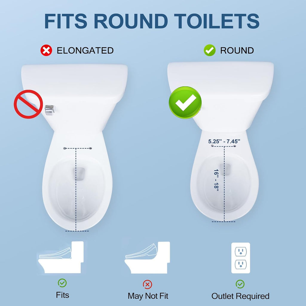 Bidet Toilet Seat, Round, Electric, Warm Water, Air Dryer, Heated Seat and Slow Close Lid, Front and Rear Wash, Night light, Wireless Remote, 102D (Round)