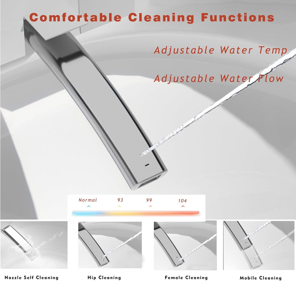 WinZo Luxury Smart Toilet With Bidet Seat, Elongated Egg Shaped Modern Design, Auto Open Auto Flush, Adjusted Heated Seat, Warm Water and Dryer, Night Light, Side Buttons, Matte Black