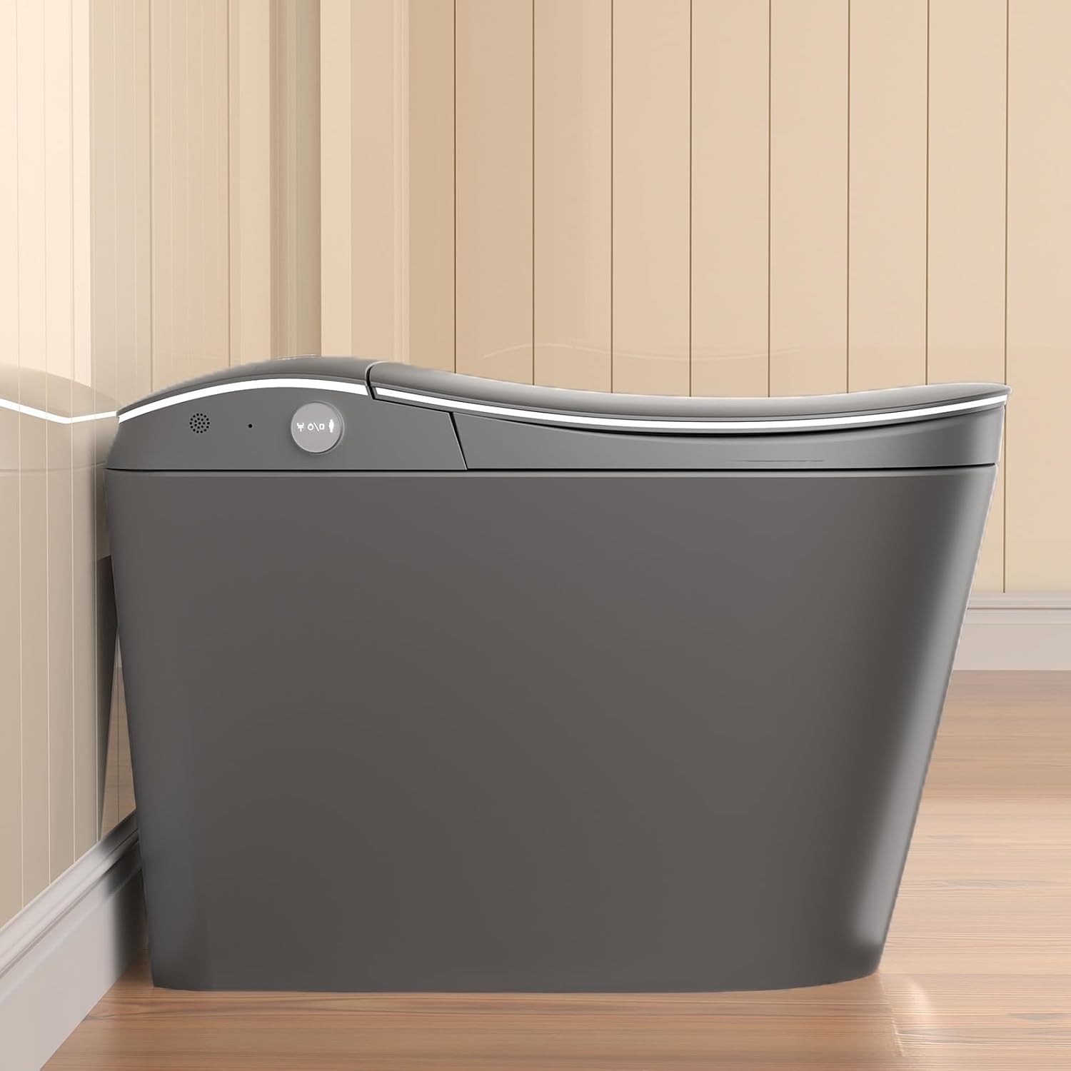SouNor Smart Toilet with Bidet,Front Nozzle For Lady, Adjusted Heated Seat, Warm Water and Dry,Auto Open/Flush,White (Matte Grey)