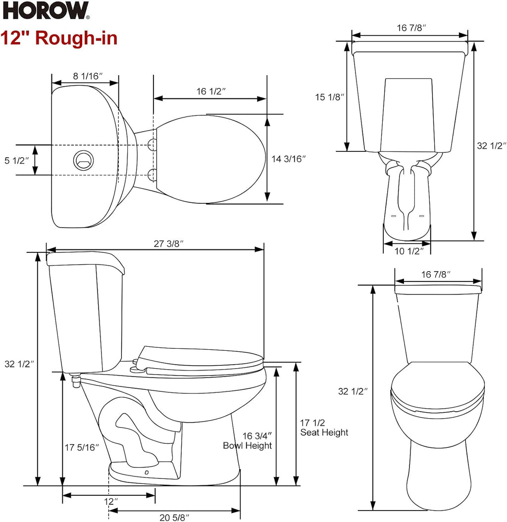 HOROW 17 Inch High Round Toilet with ADA Chair Height, Two Piece Toilet with 1.1/1.6 GPF Dual Flush, MAP 1000g, Extra Tall Bowl for Tall Person & Seniors, HR-R17D