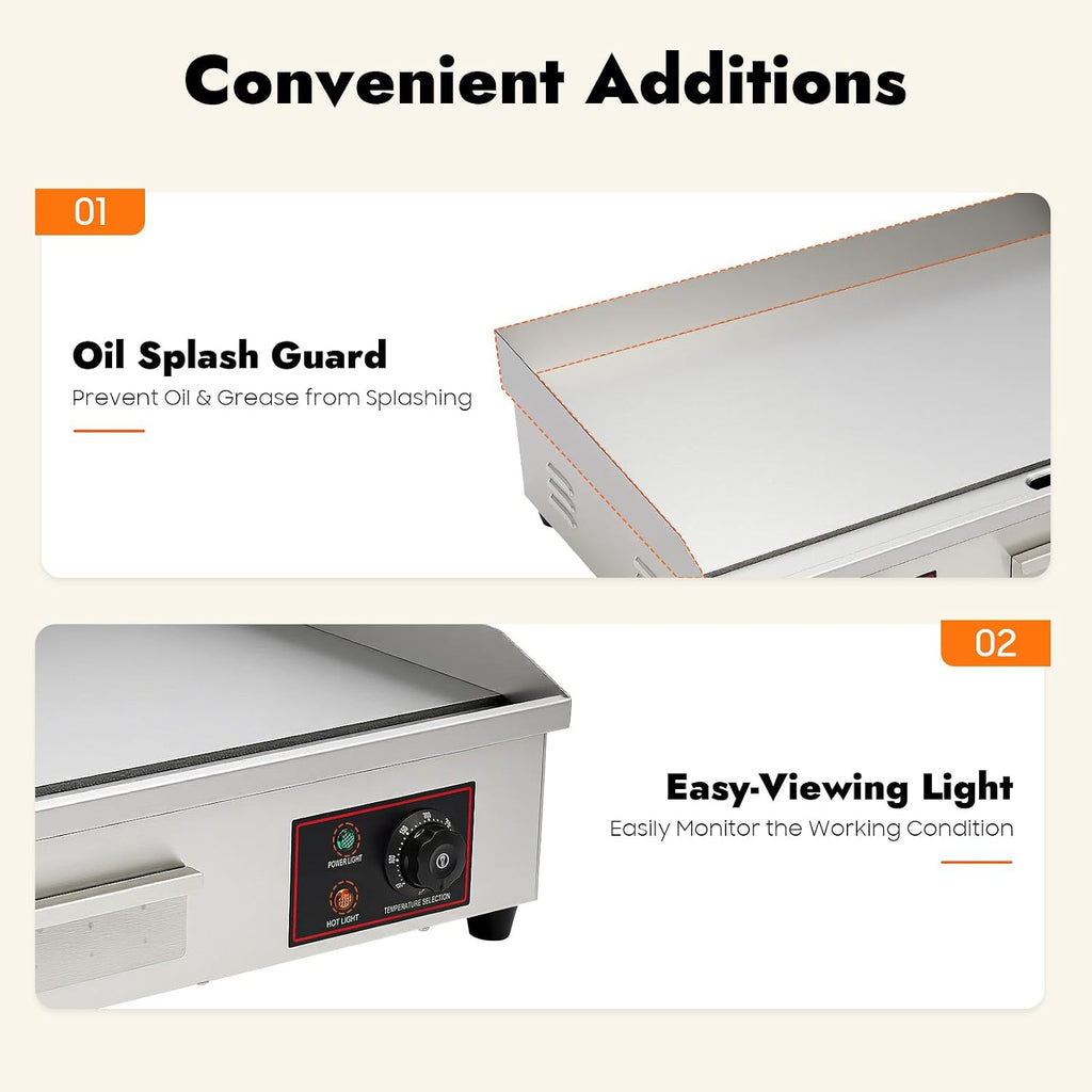 110V Commercial Electric Griddle Countertop Flat Top Grill Stainless Steel Tabletop BBQ Griddle Adjustable Temperature Control Teppanyaki Grill,Without Plug ﻿ (3000W,28.7 * 18.9 * 9.06inch)