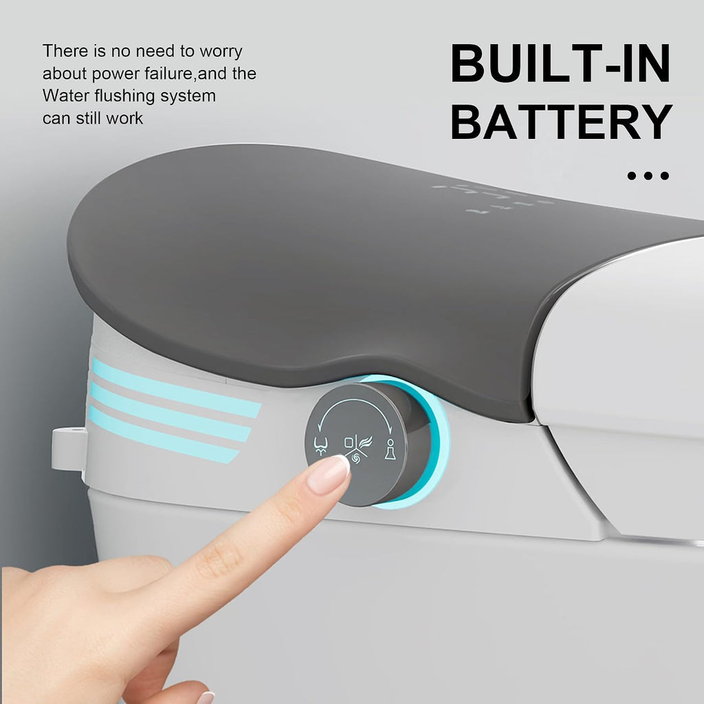 Smart Toilet with Powerful Flush, Bidet with Instant Warm Water, Modern Elongated Tankless Toilet with Foot Sensor, Heated Bidet Seat & Dryer,LED Display, Night Light, Deodorization (White)