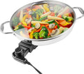 Electric Skillet By Cucina Pro - 18/10 Stainless Steel Frying Pan with Tempered Glass Lid and Handles, 12' Round, Adjustable Temperature Control Knob, Portable and Includes Recipe Guide, Great Gift