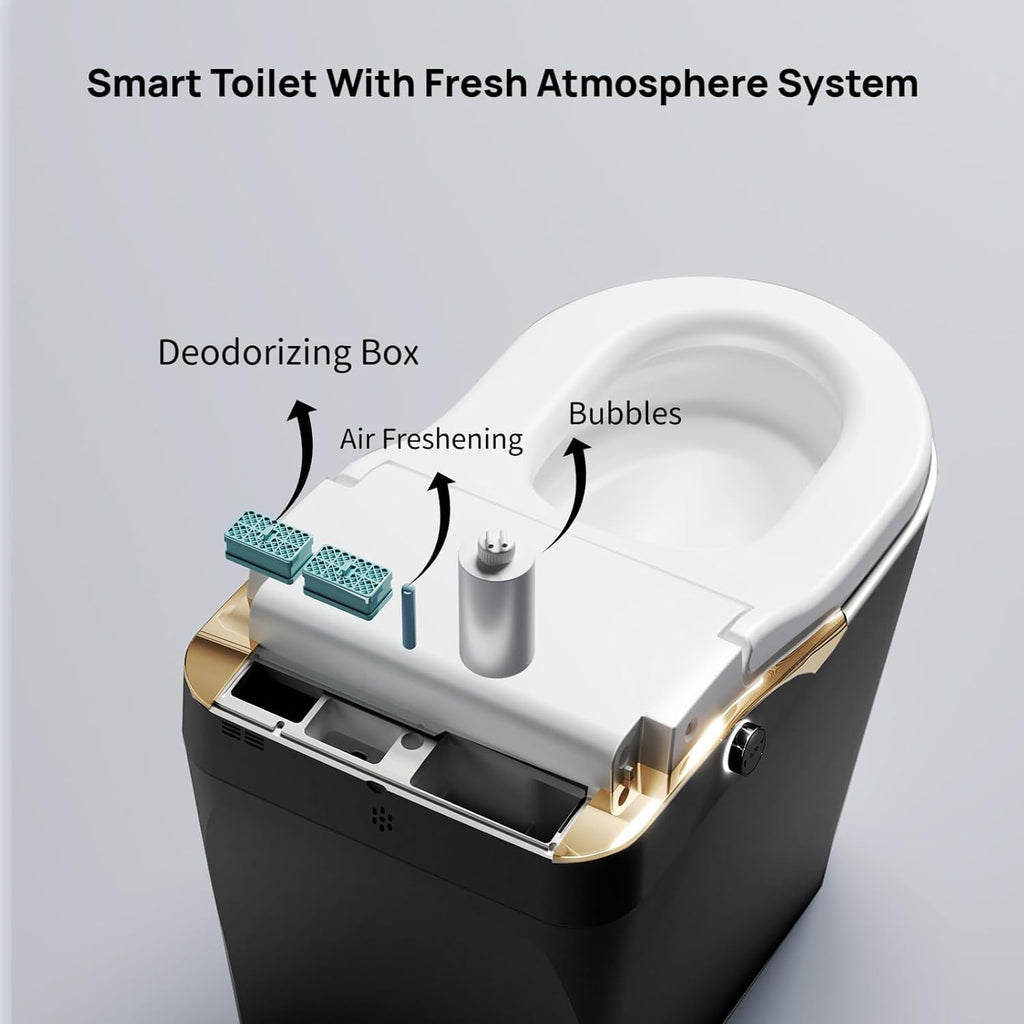 Tankless Smart Toilet With Bidet, Auto Flush, Auto Open,Close,Heated Seat, Warm Water and Dry, Foam Shield Function White, Matte Black