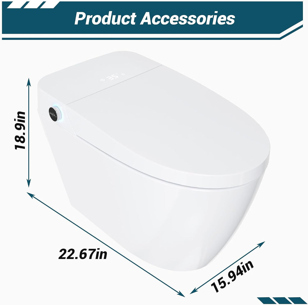 Garvee Smart Toilet with Bidet, One-Piece Design, Heated Seat & Auto Open/Close Lid, Foot Sensing & Automatic Flush, Warm Water Wash & Dryer, LED Display & Night Light, Built-in Tank (White/Black)