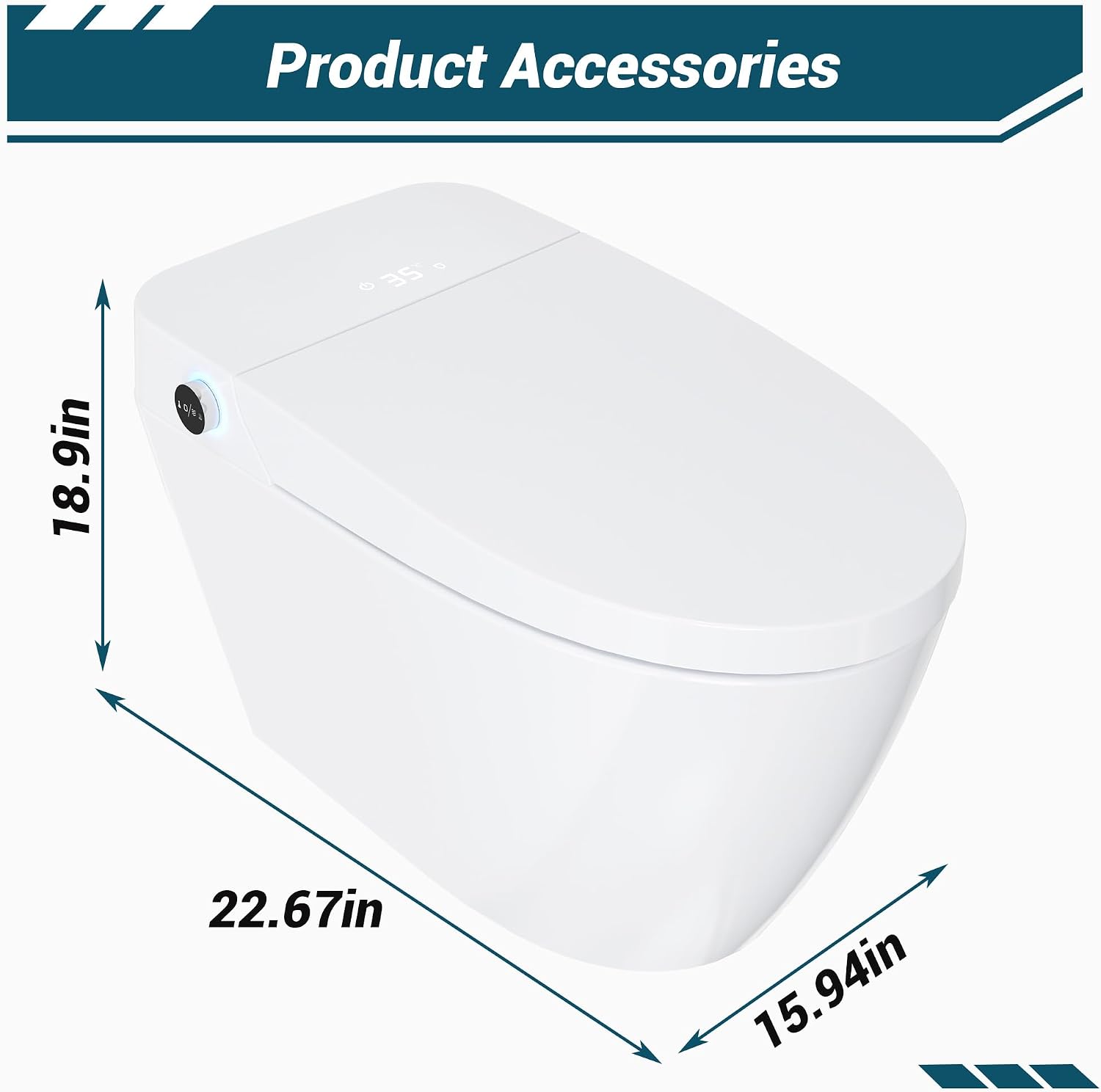 Garvee Smart Toilet with Bidet, One-Piece Design, Heated Seat & Auto Open/Close Lid, Foot Sensing & Automatic Flush, Warm Water Wash & Dryer, LED Display & Night Light, Built-in Tank (White/Black)