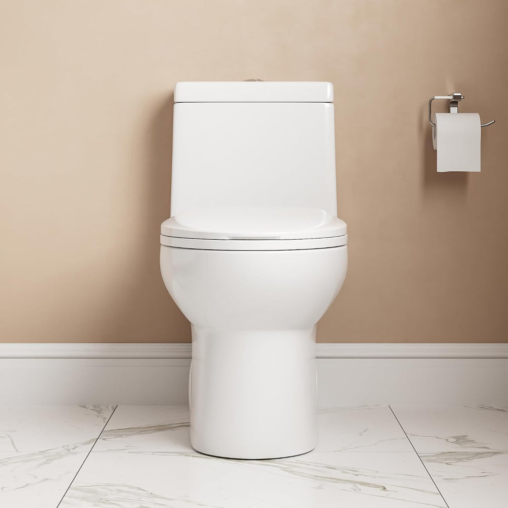 DeerValley DV-1F52816 Ally White Ceramic Standard Comfortable Seat Height Elongated Dual Flush One Piece Toilet with Soft Closing and Quick Release Toilet Seat