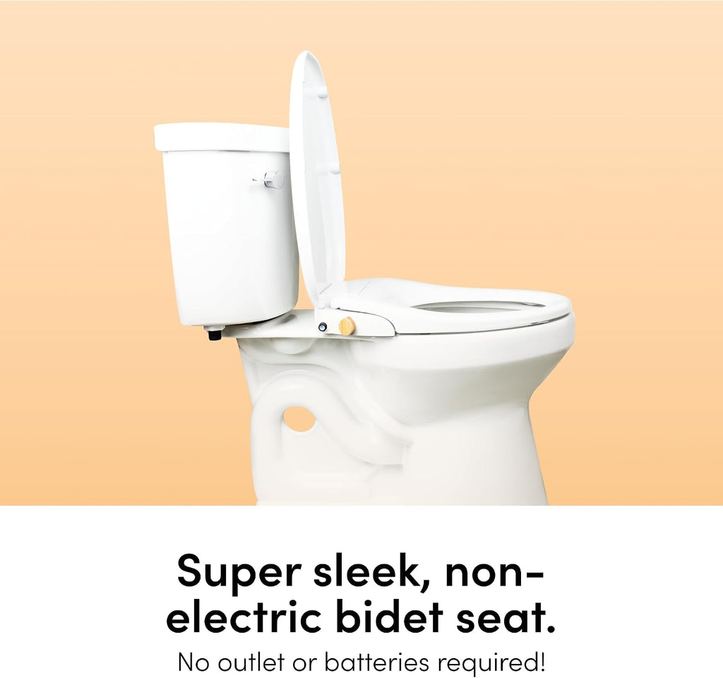 TUSHY Oasis Non-Electric Warm Water Bidet Seat (Round): Self-Cleaning Dual Nozzles, Adjustable Temp & Pressure (10-Min DIY Install, Soft-Close Lid, Sleek Design), Spa-Like Comfort, Platinum Knob
