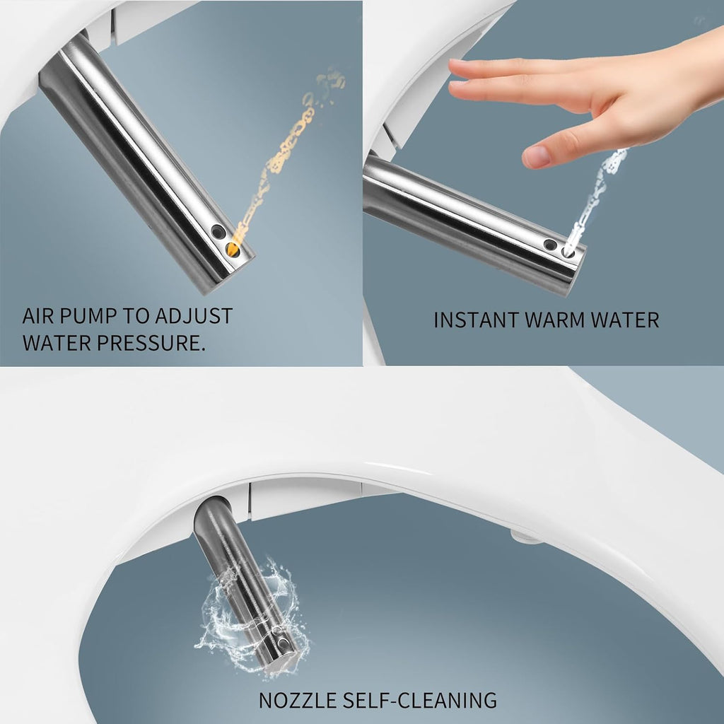 Electric Bidet Toilet Seat Round,24V Low-Voltage Heated Seat Instant Warm Water Wash & Warm Air Dryer,Self-Cleaning Nozzle,Remote Control,Soft Close Lid,Smart Bidet for Standard Round Toilets
