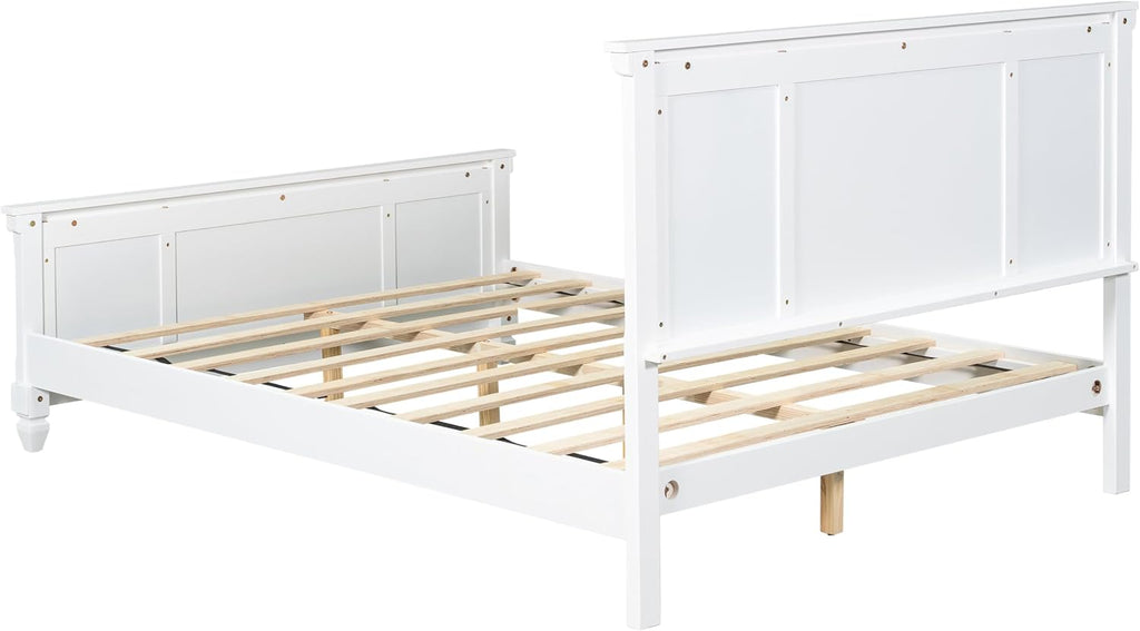 Christopher Knight Home Todie Modern Queen Size Bed Frame with Headboard, Wooden Queen Size Platform Bed Frame, Farmhouse Queen Size Bed Set, No Box Spring Needed, Easy Assembly, White