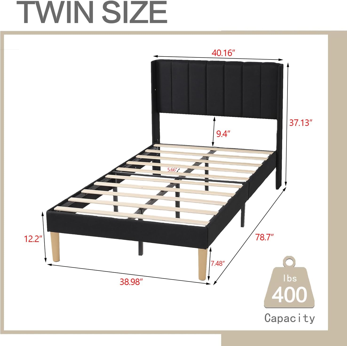 AGARTT Upholstered Platform Bed Frame Twin Size with Headboard and Footboard/Wooden Slats Support/No Box Spring Needed/Easy Assembly,Black Linen