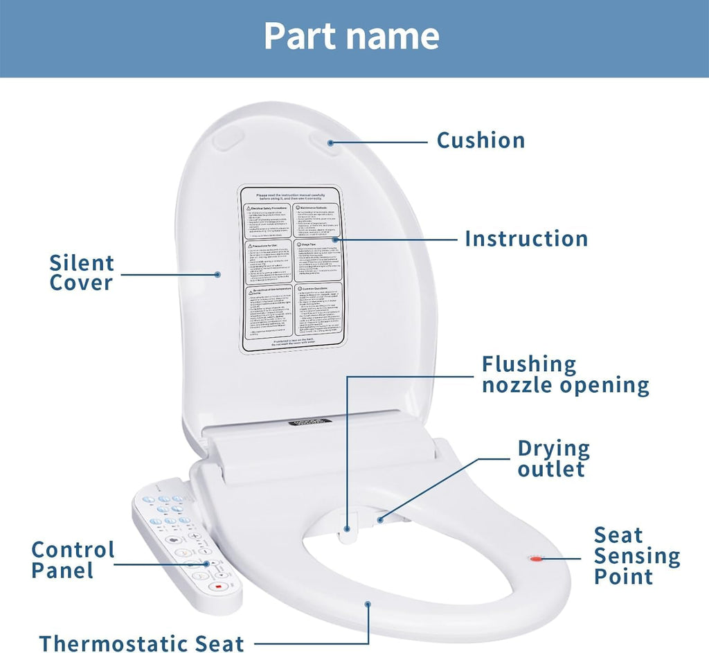 KERDE P30BR Electric Bidet Toilet Seat with Child Seat - Dual Control (Side Panel & Remote), Warm Water Wash, Heated Seat, Warm Air Dryer, LED Night Light, Universal Fit for Elongated Toilets