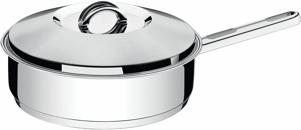 TRAMONTINA 62500/200 Solar, Frying Pan with Lid, Deep Type, 7.9 inches (20 cm), Stainless Steel, 3 Layers on the Bottom, Dishwasher Safe, Gas Compatible, IH Compatible, Respect for the Aged Day,