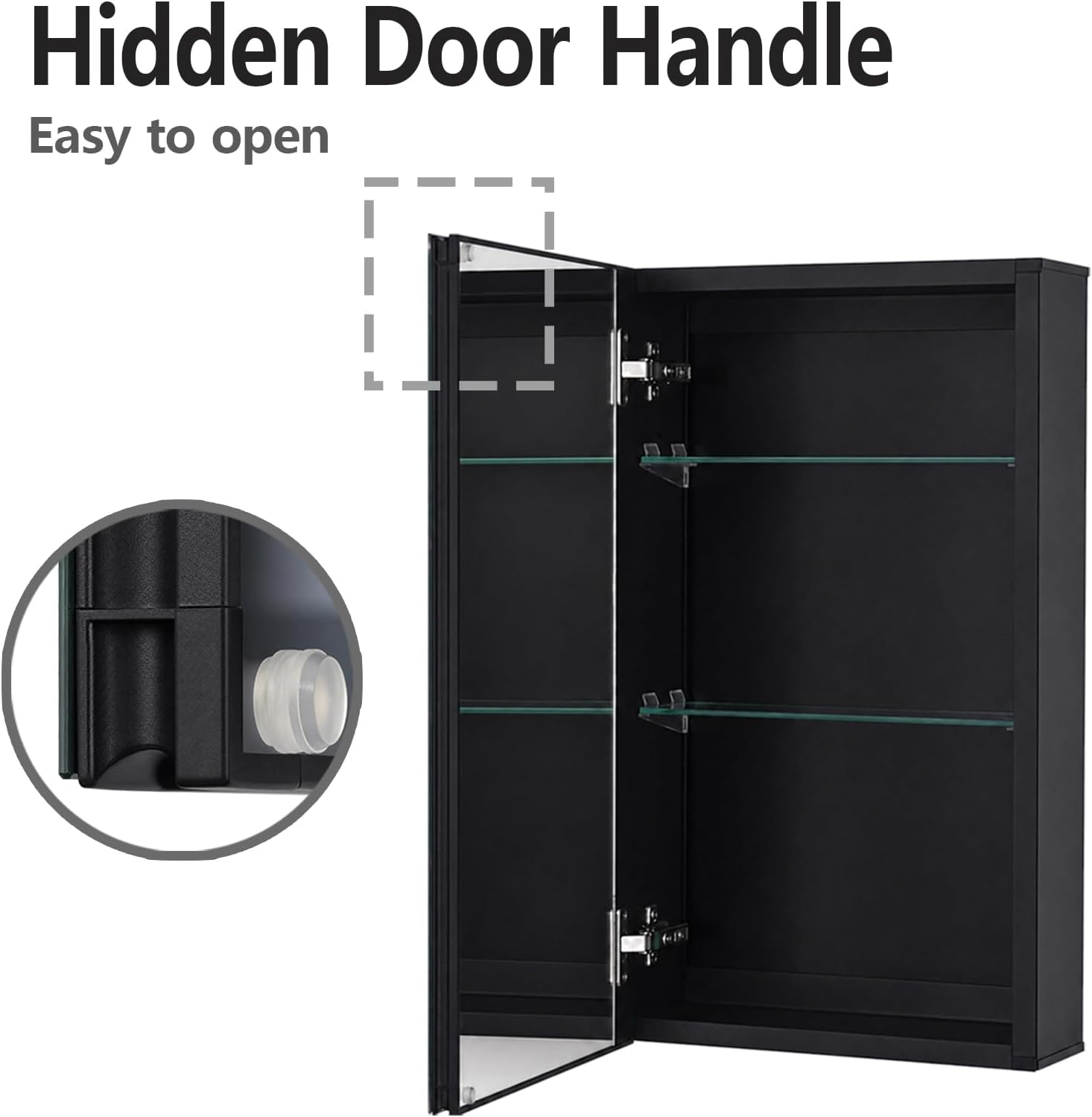 Fundin Medicine Cabinet 14 x 24 inches Mirror Size, Recessed or Surface Mount, Black Aluminum Bathroom Wall Cabinet with Mirror and Adjustable Shelves.