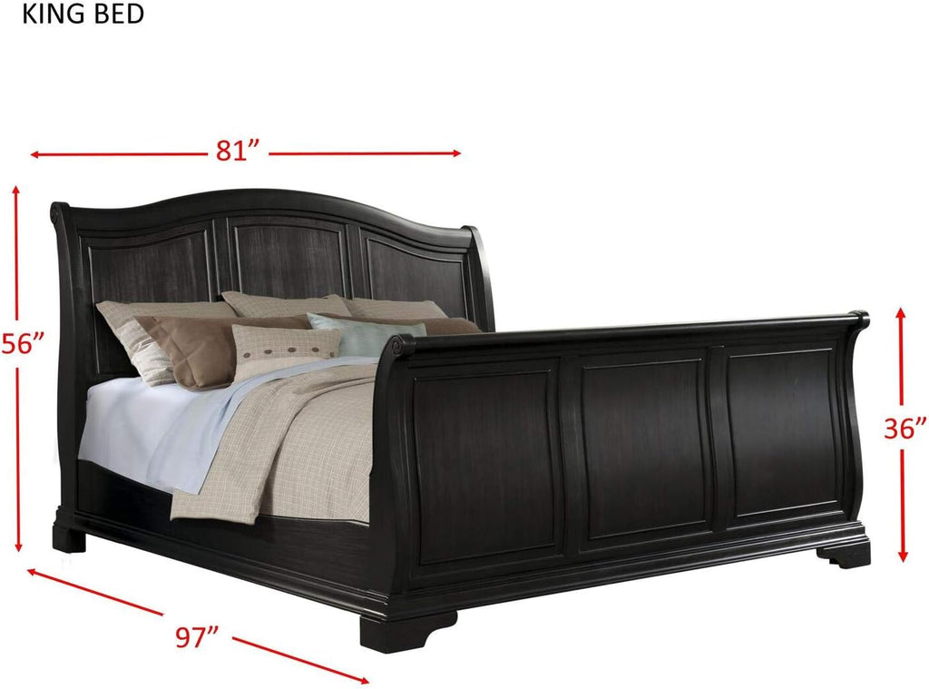 Elements Youngston Bed with Wooden Headboard and Sleigh Footboard, King