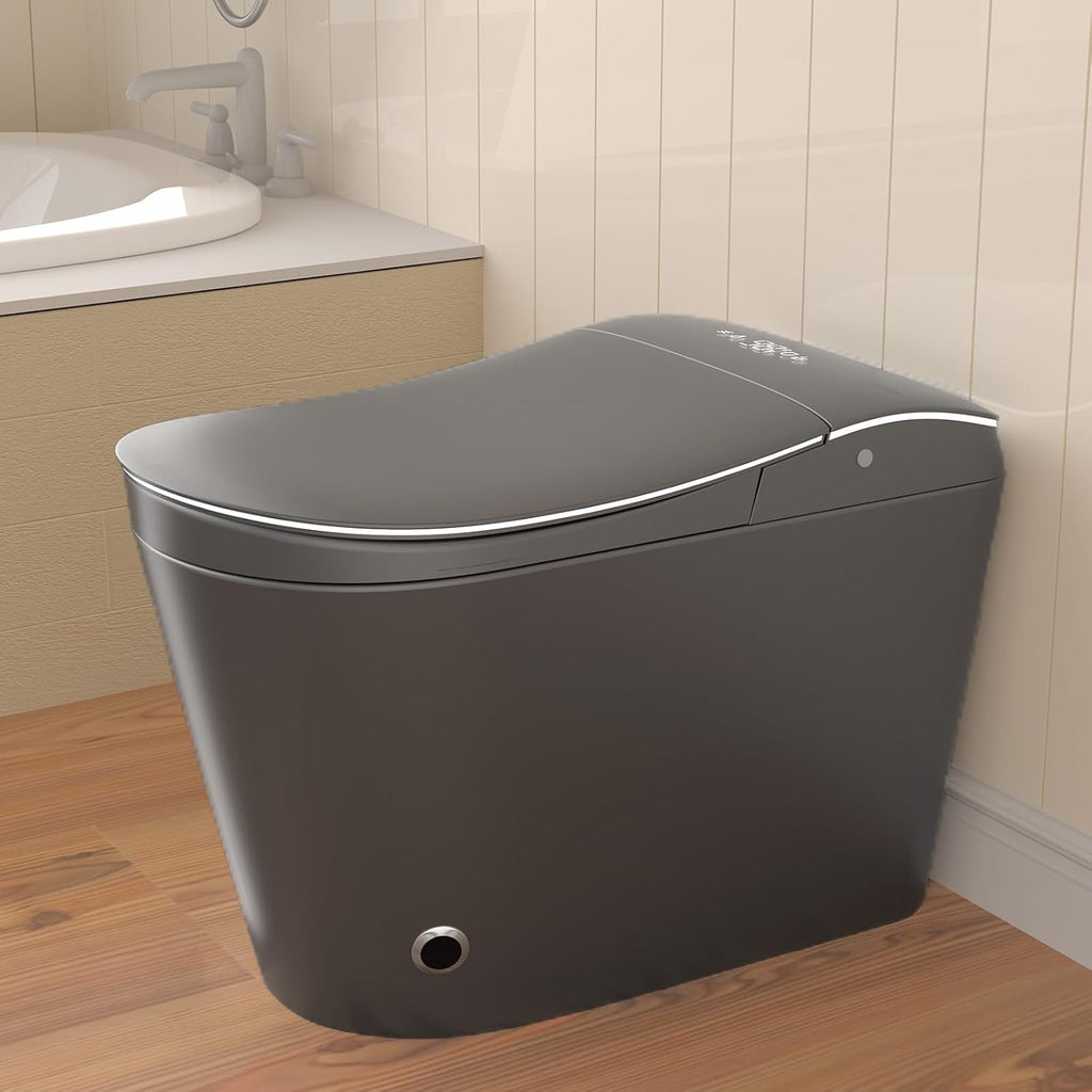 SouNor Smart Toilet with Bidet,Front Nozzle For Lady, Adjusted Heated Seat, Warm Water and Dry,Auto Open/Flush,White (Matte Grey)