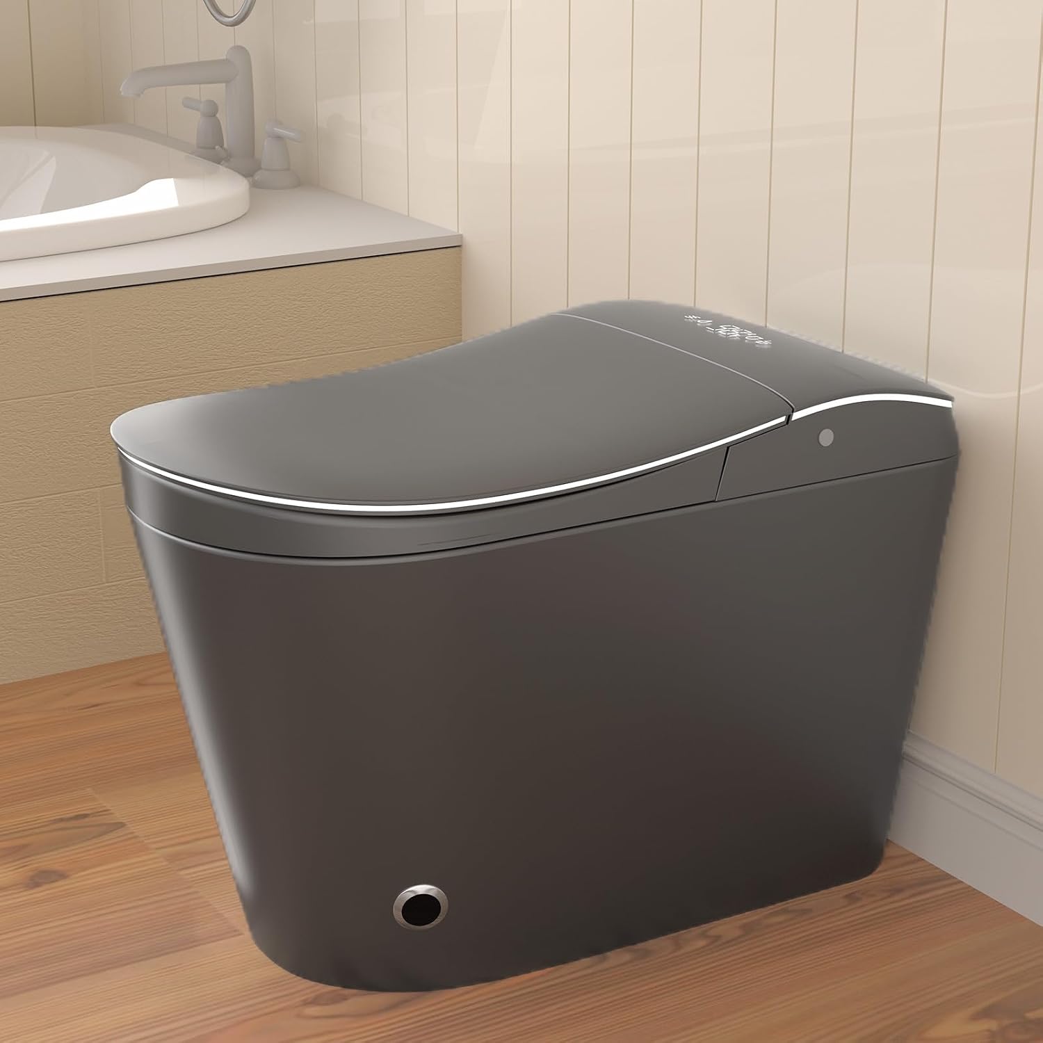 SouNor Smart Toilet with Bidet,Front Nozzle For Lady, Adjusted Heated Seat, Warm Water and Dry,Auto Open/Flush,White (Matte Grey)