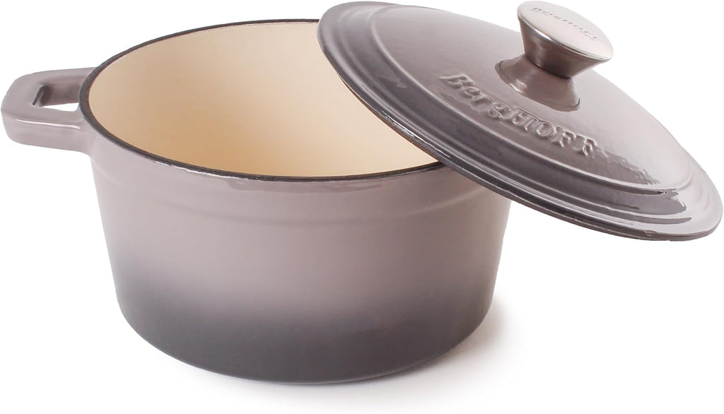 BergHOFF 3Pc Neo Enameled Cast Iron Cookware Set, 3qt. Dutch Oven, Matching Lid, Square Grill Pan 11 Inches, Oven Safe Up To 400°F, Oyster