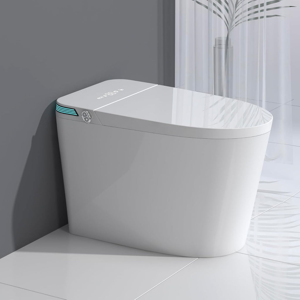 Luxury Intelligent Smart Toilet with Instant Warm Water Sprayer and Dryer, Auto Flush,Foot Sensor Operation, Adjusted Temp Heated Bidet Seat, LED Display White
