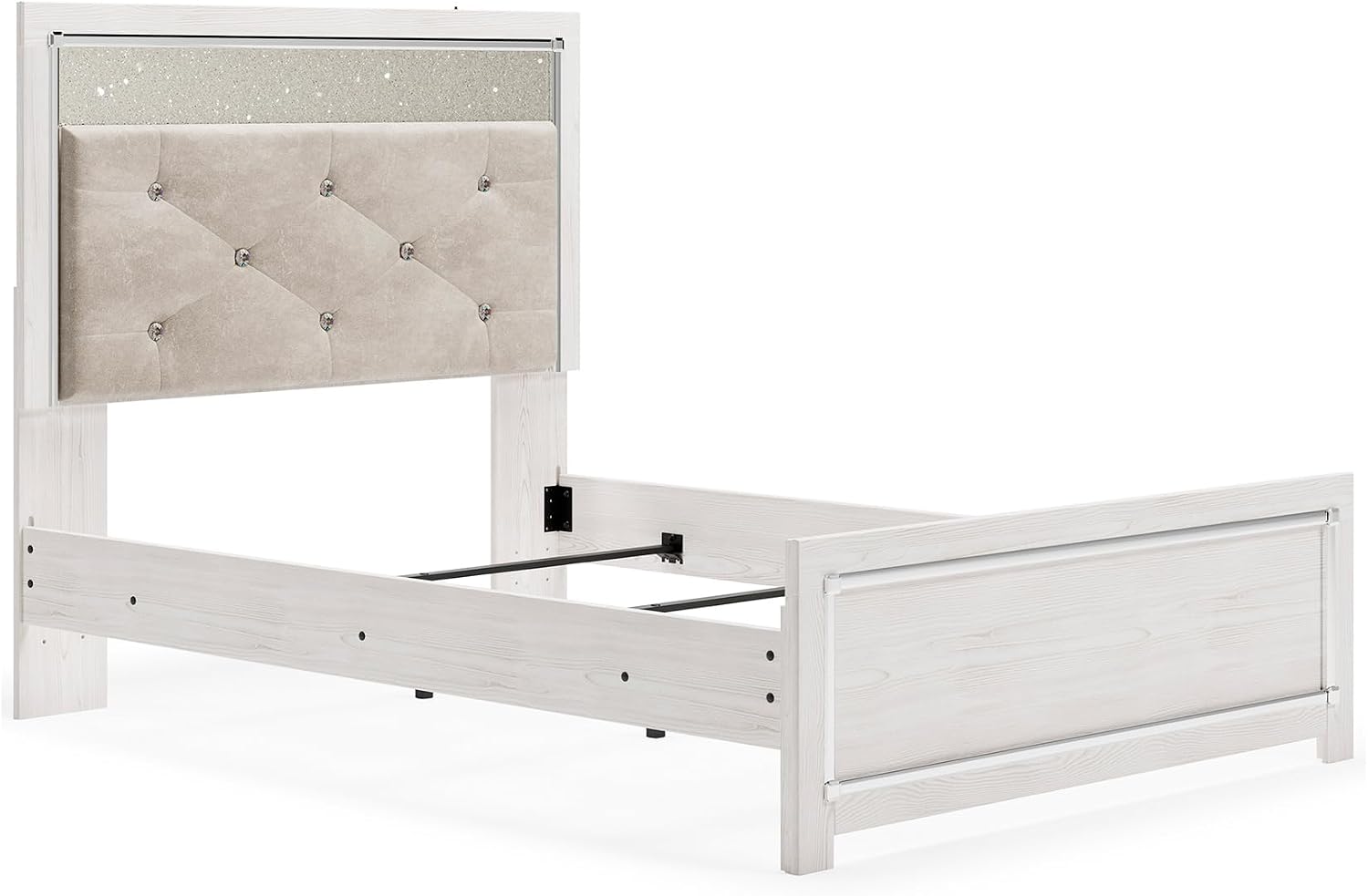 Signature Design by Ashley Altyra Contemporary Adjustable Tufted Full Upholstered Panel Bed with LED Lights and Metal Slats, Foundation or Box Spring Needed, White & Gray