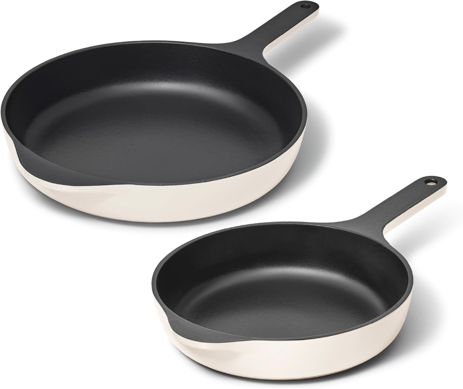 Caraway Cast Iron Skillet Set - 8' & 10.5' Enameled Cast Iron Pan With 3 Layer Enamel Coating - No Seasoning Required - Compatible With All Stovetops - Free From Forever Chemicals - Cream