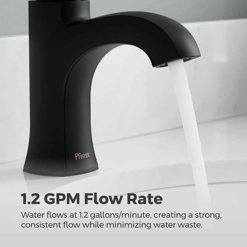 Pfister Vaneri Single Handle Bathroom Sink Faucet 1-Hole Matte Black and Brushed Gold Finish NSF Certified Water-Efficient Push & Seal Drain TiteSeal Technology LF042VRIBBG