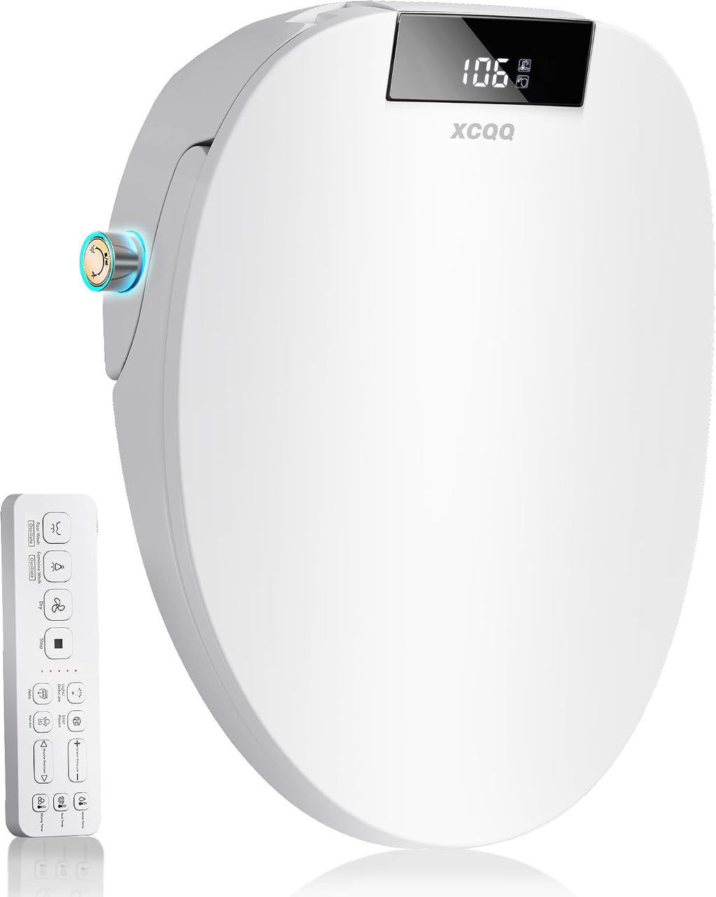 XCQQ Electric Bidet Toilet Seat with Remote, Heated Toilet Seat, Instant Warm Water, Warm Air Dryer, Rear & Feminine with Oscillating Cleansing, Night Light, Slow Close Lid, LED Display - Round