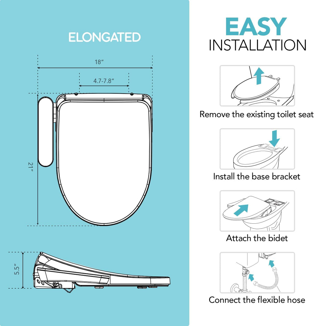 Barumi Bidet [BM-4000], Electric Bidet Toilet Seat, Heated Seat, Warm Water, Position Control, Eco-Mode, Self Cleaning