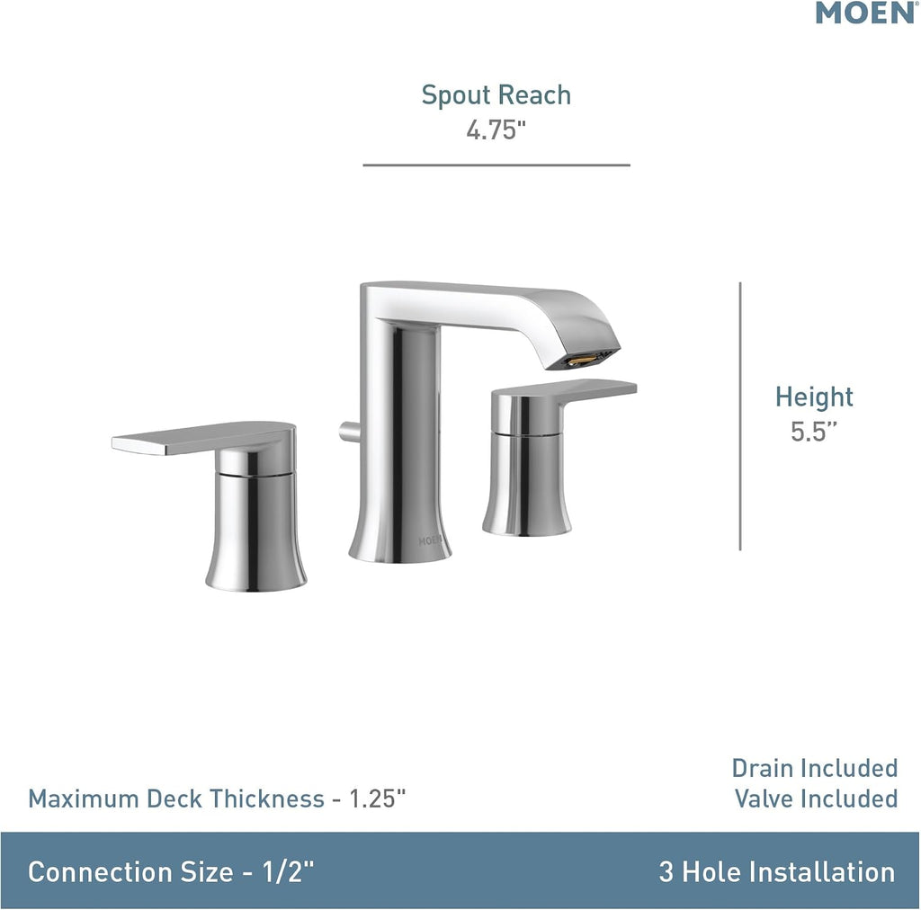 Moen Genta LX Two-Handle High Arc Widespread Bathroom Sink Faucet, for 3-Hole Setups, Valve Included, Matte Black, TV6708BL