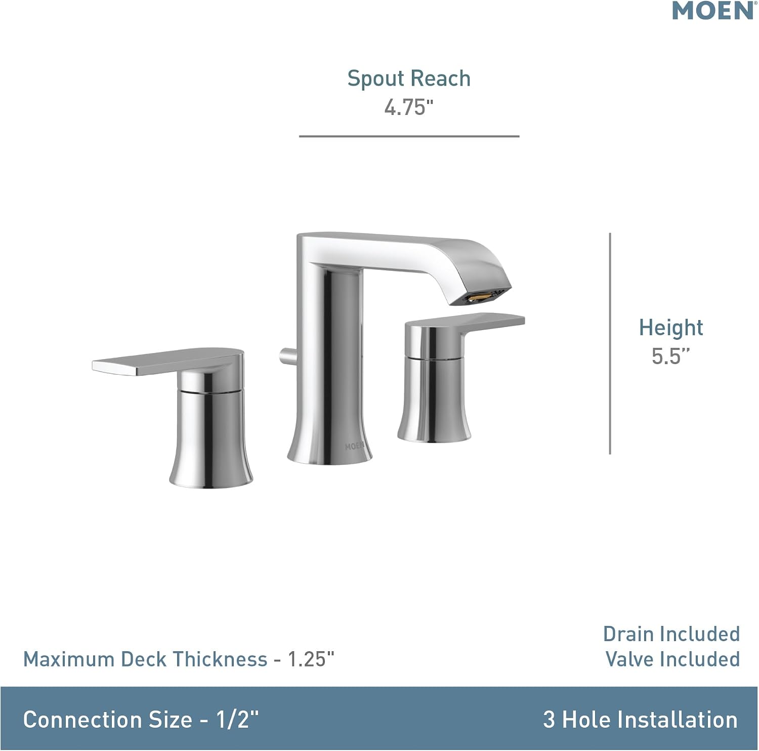 Moen Genta LX Two-Handle High Arc Widespread Bathroom Sink Faucet, for 3-Hole Setups, Valve Included, Matte Black, TV6708BL