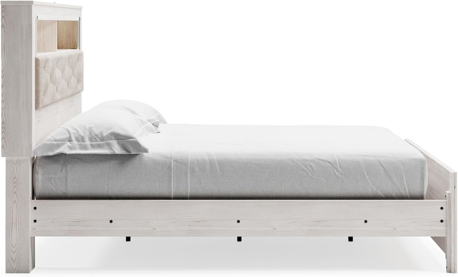 Signature Design by Ashley Altyra Modern King Tufted Panel Bookcase Bed, Foundation or Box Spring Needed, White