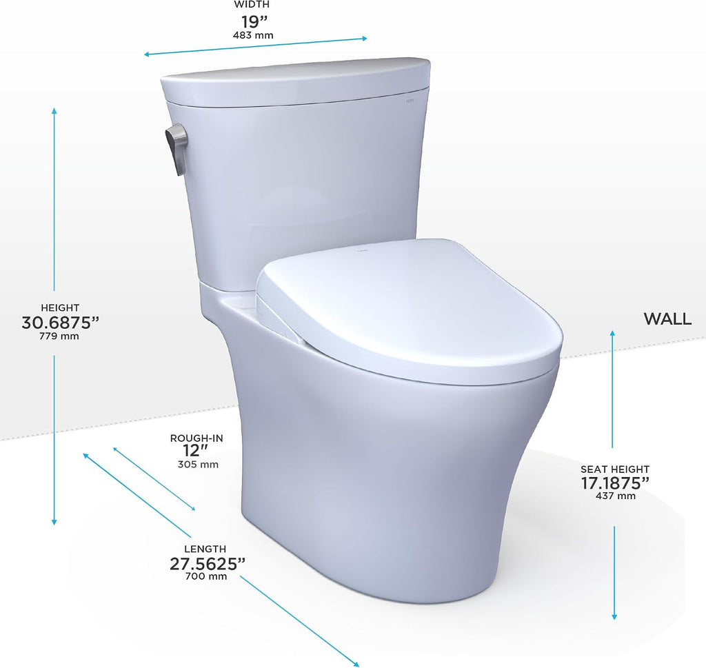 TOTO® WASHLET®+ Aquia IV® Arc Two-Piece Elongated Dual Flush 1.28 and 0.9 GPF Toilet with S5 Bidet Seat, Cotton White - MW4483446CEMFGN#01