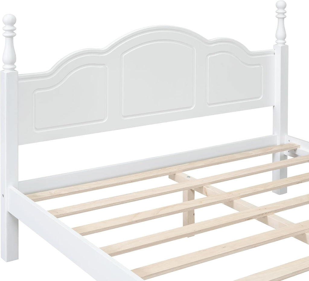 Harper & Bright Designs 3 Pieces Bedroom Sets Queen Size Platform Bed with Headboard and Two Nightstand, Solid Wood Bedroom Furniture Sets for Boys Girls Kids Teens Adults - White