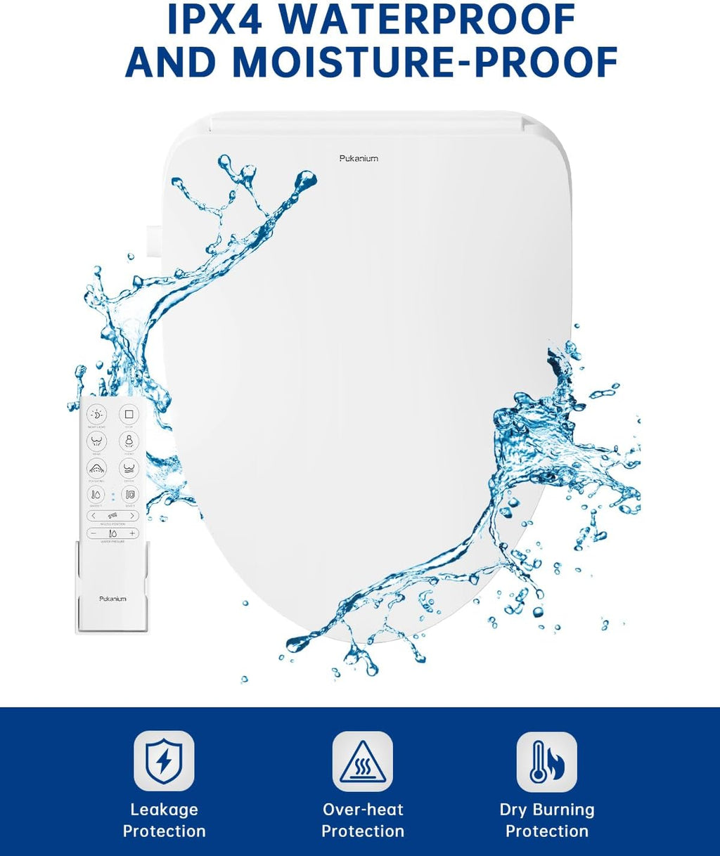 Heated Smart Toilet Seat with Feminine Wash & Dryer, Elongated Bidet with Adjustable Water Temperature, Pressure & Nozzle Position, Easy Installation & Soft-Close Lid for Modern Bathrooms
