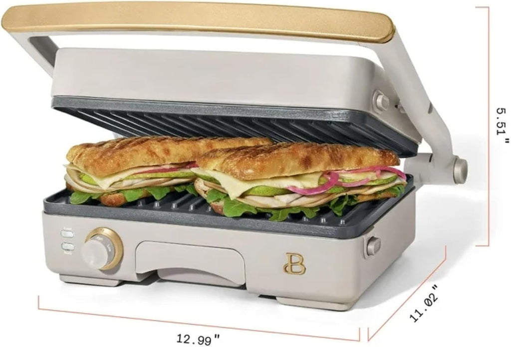 Panini Press Indoor Grill 2-in-1 Electric Contact Grill with Removable Nonstick Plates, 1200W Adjustable Temperature Sandwich Maker (Porcini Taupe)