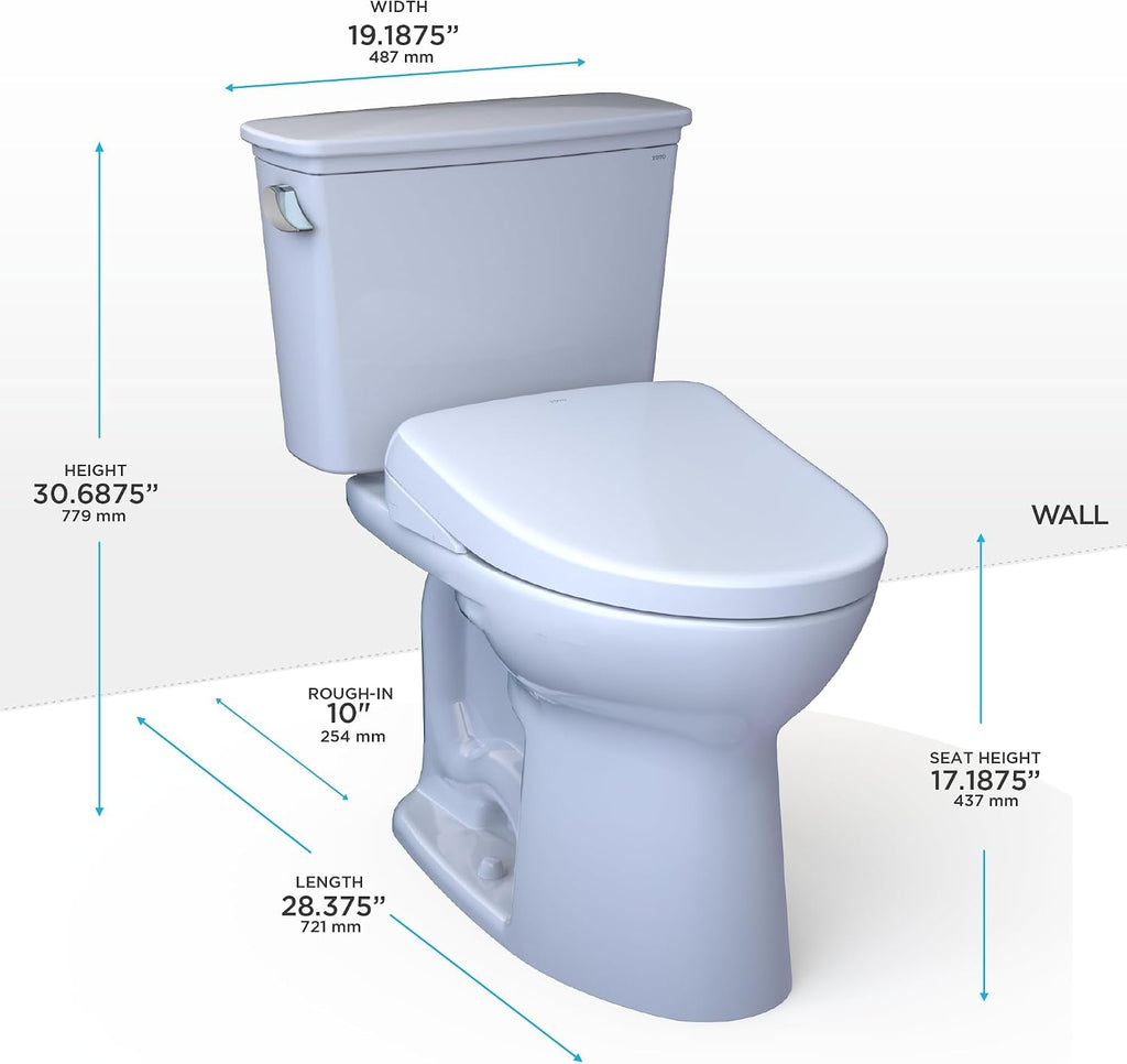 TOTO® Drake® Transitional WASHLET®+ Two-Piece Elongated 1.28 GPF Universal Height TORNADO FLUSH® Toilet and S7A Contemporary Bidet Seat with Auto Flush, Cotton White - MW7864736CEFGA.10#01