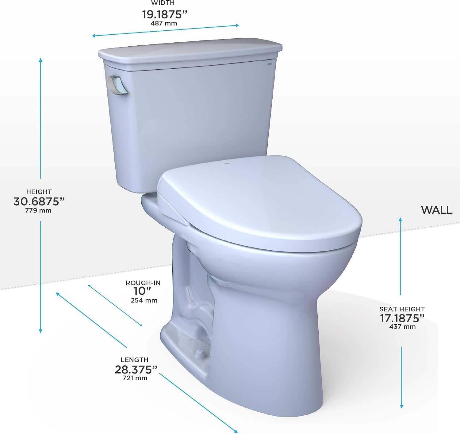 TOTO® Drake® Transitional WASHLET®+ Two-Piece Elongated 1.28 GPF Universal Height TORNADO FLUSH® Toilet and S7A Contemporary Bidet Seat with Auto Flush, Cotton White - MW7864736CEFGA.10#01